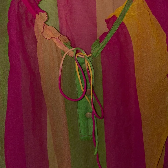 Diane Von Furstenberg silk summer top size small 2 sheer pink green - Picture 6 of 8
